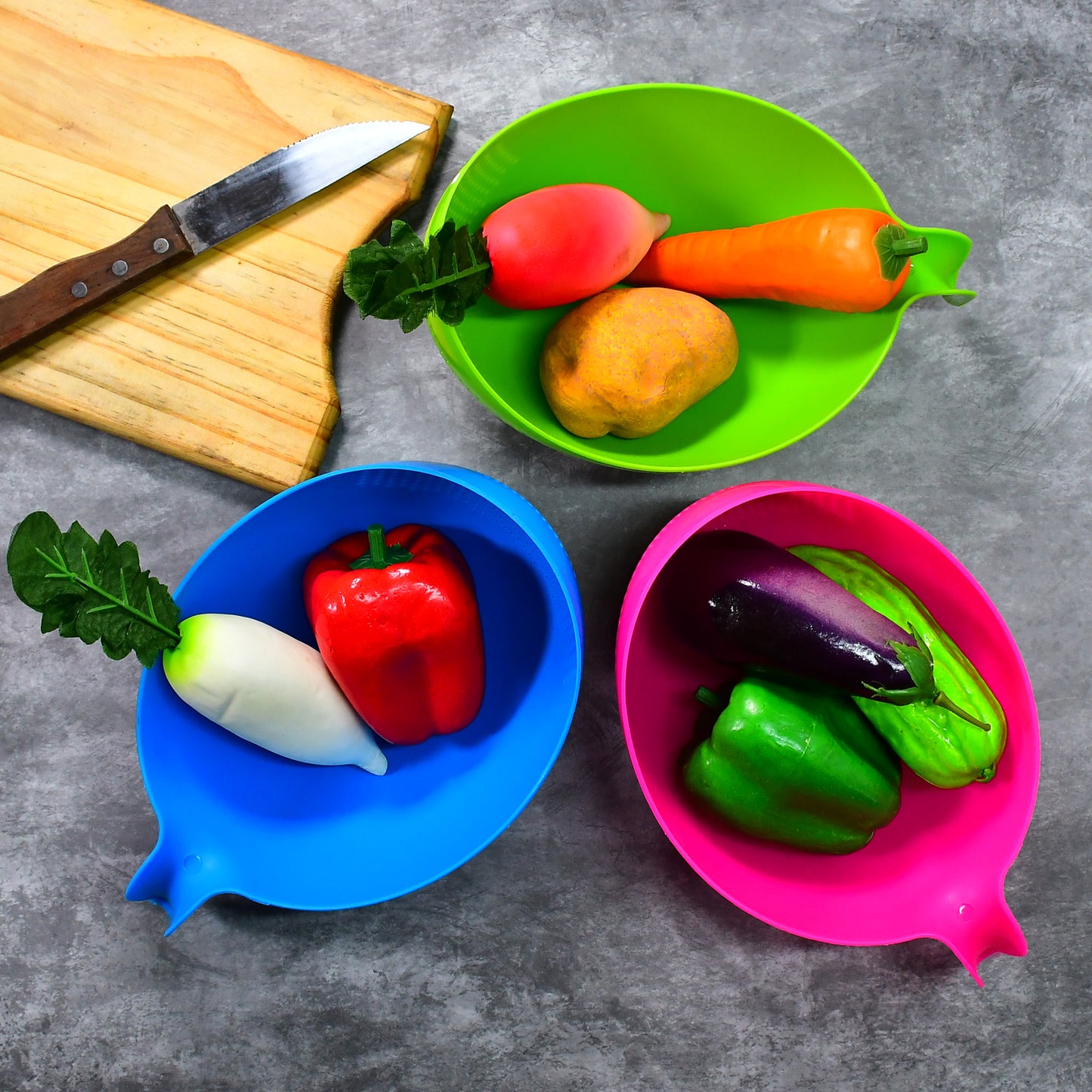 Plastic Rice Bowlfood Strainer Thick Drain Basket With Handle For Rice Vegetable Fruit (Set Of 3pcs)