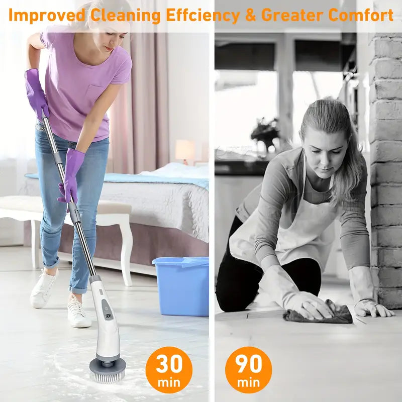 7-in-1 Electric Spin Scrubber Cleaning Brush With Extension Handle (1 Set)
