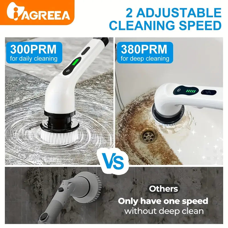 7-in-1 Electric Spin Scrubber Cleaning Brush With Extension Handle (1 Set)