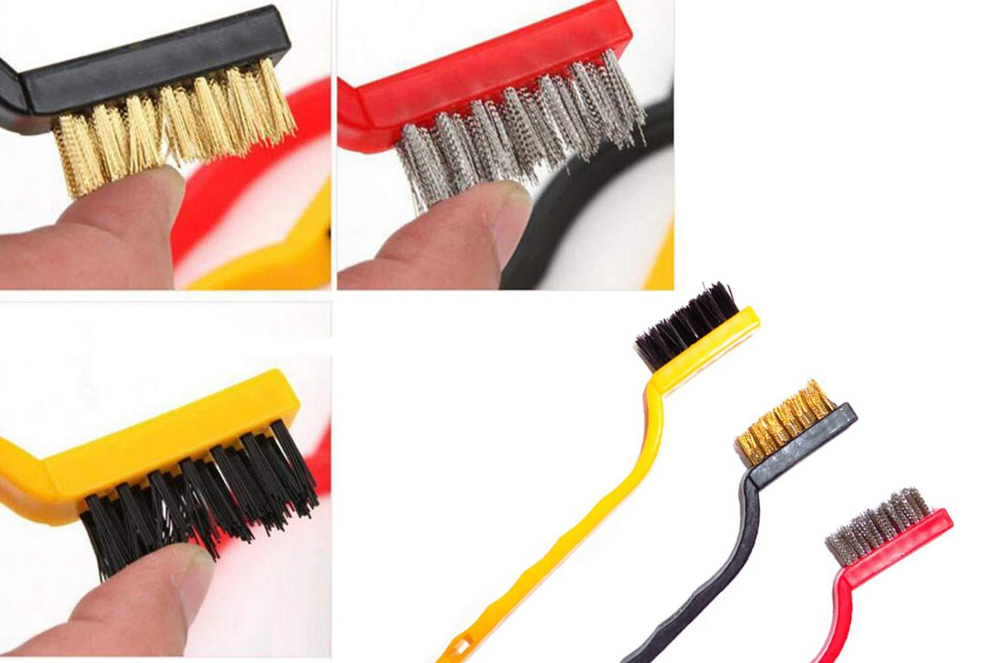 -3 Pc Mini Wire Brush Set (Brass Nylon Stainless Steel Bristles)
