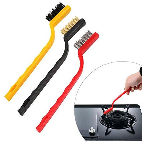 -3 Pc Mini Wire Brush Set (Brass Nylon Stainless Steel Bristles)