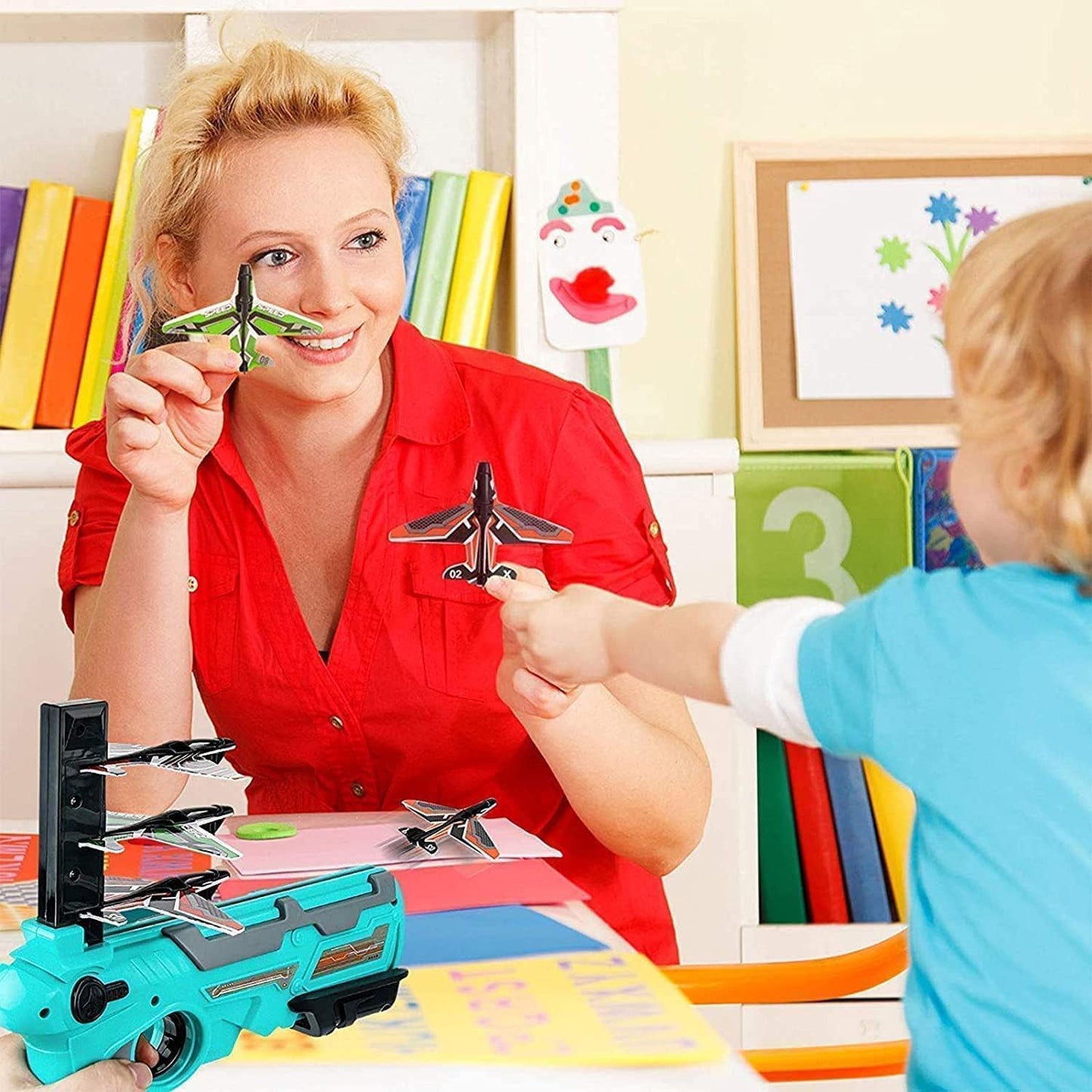 Airplane Launcher Gun Toy With Foam Glider Planes Outdoor Games For Children Best Aeroplane Toys For Kids Air Battle Gun Toys ( 5 Plane Include )