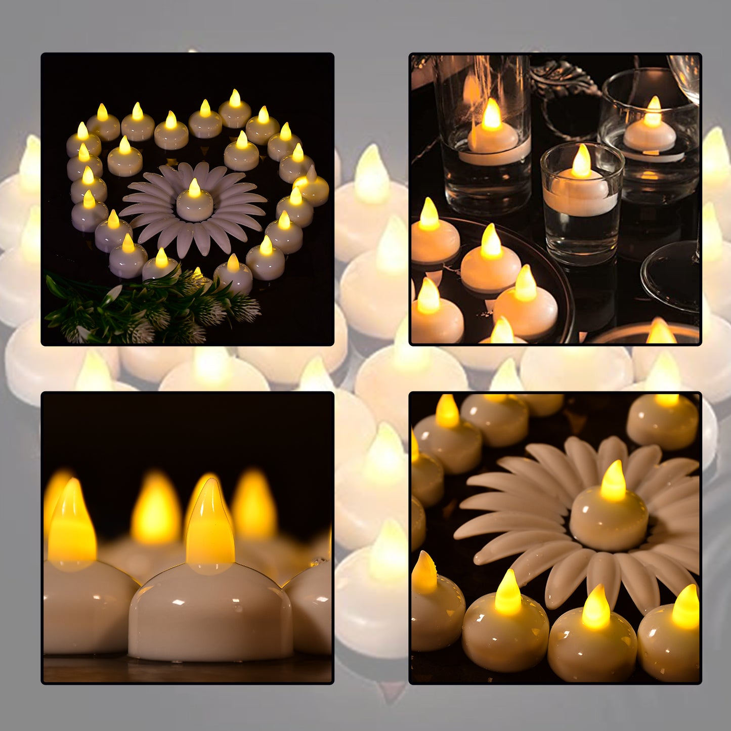 Set Of 12 Flameless Floating Candles Battery Operated Tea Lights Tealight Candle - Decorative Wedding.