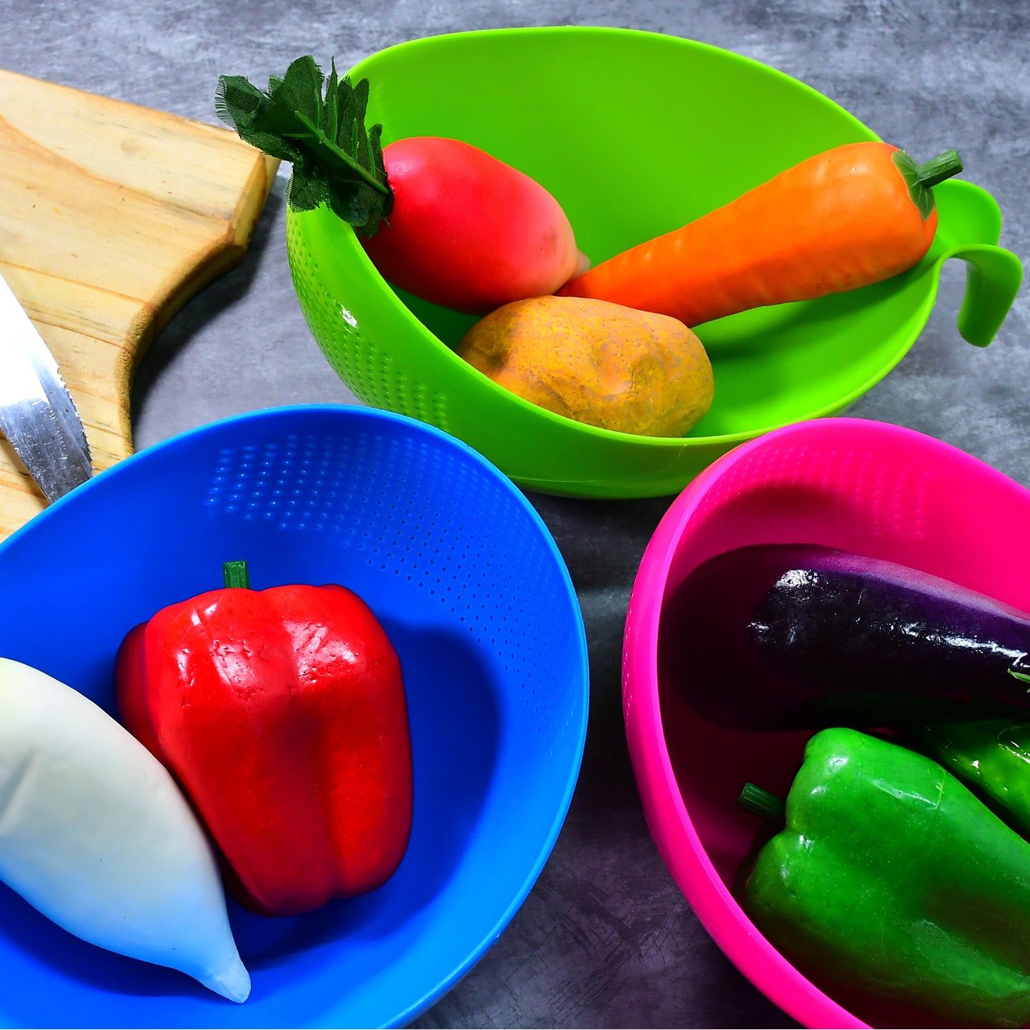 Plastic Rice Bowlfood Strainer Thick Drain Basket With Handle For Rice Vegetable Fruit (Set Of 3pcs)