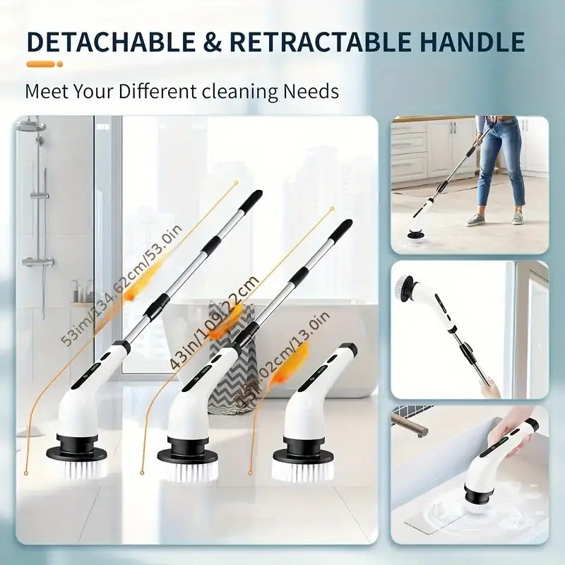 7-in-1 Electric Spin Scrubber Cleaning Brush With Extension Handle (1 Set)