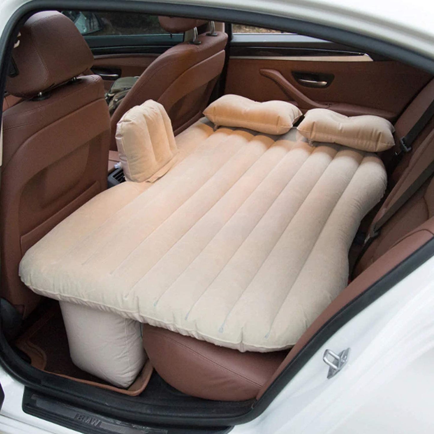 Car Inflatable Bed With 2 Pillows Air Pump (Portable) For Travel Camping Vacation Polyester Inflatable Travel Car Bed Air Sofa With Two Inflatable Pillow And Air Pump For Car Back Seat Air Pump Random Colour