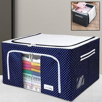 Foldable Steel Frame Clothes Living Storage Organizer Handled Bag Box For Large Size Bedding Blankets Women Saree Toys Cloth Storage Box Bag (66 Liter)