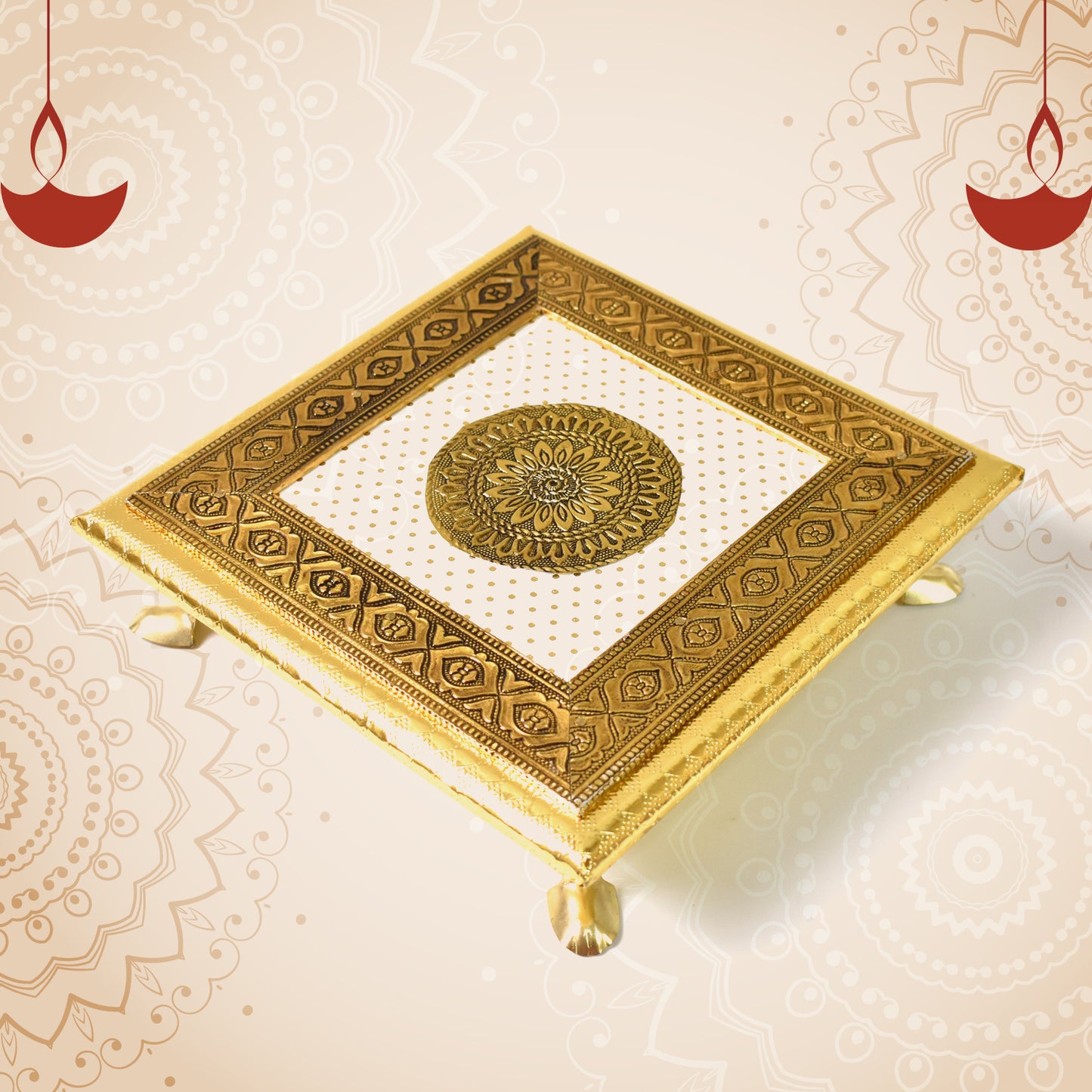 Golden - Square Pooja Chowki Patla Bajot (2020 Cm 1 Pc)