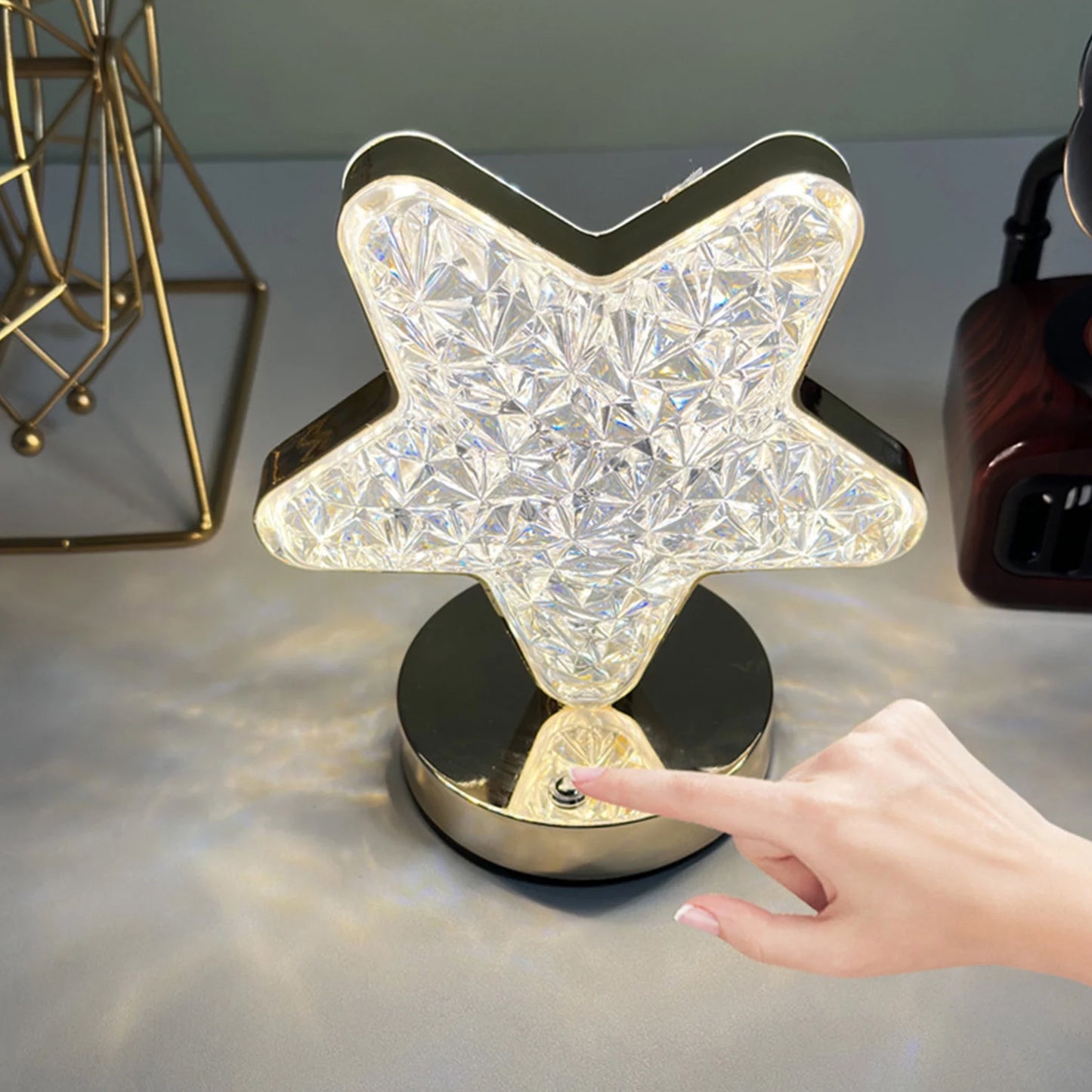 Star Shape Crystal Diamond Lamp Cordless Luxury Lamp With Usb Rechargeable 3-way Dimmable Touch Control Decorative Nightstand Lamp For Bedroom Living Room Party Restaurant Decor (1 Pc )