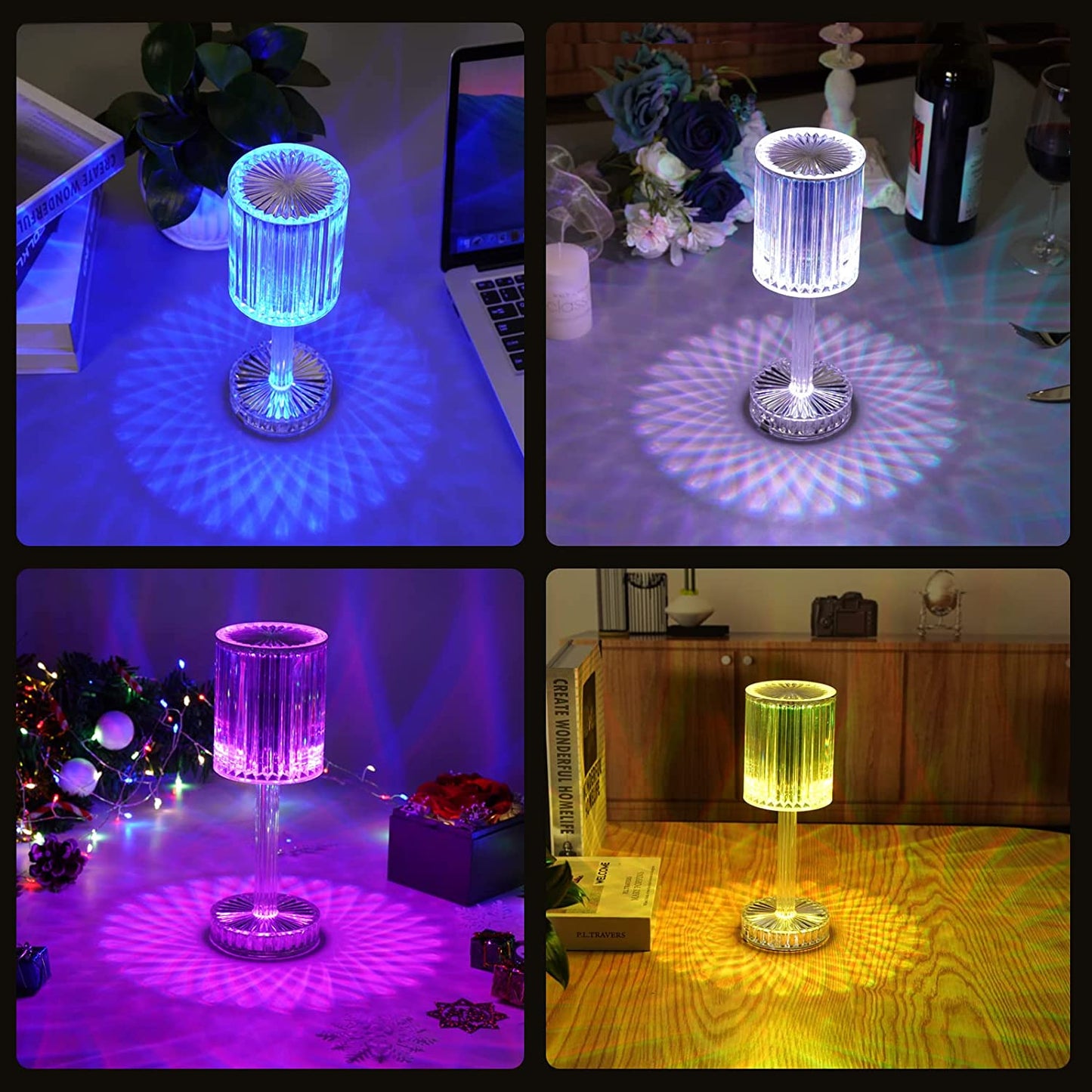 Crystal Table Lamp Touch Control Atmosphere Nightstand Lamp With Usb Charging Line