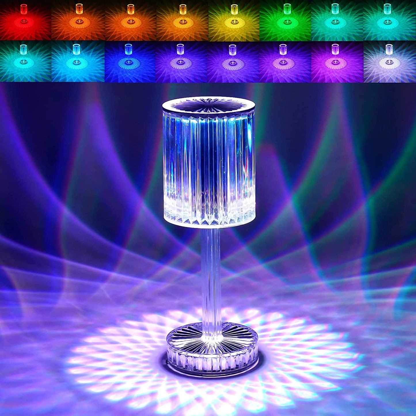 Crystal Table Lamp Touch Control Atmosphere Nightstand Lamp With Usb Charging Line