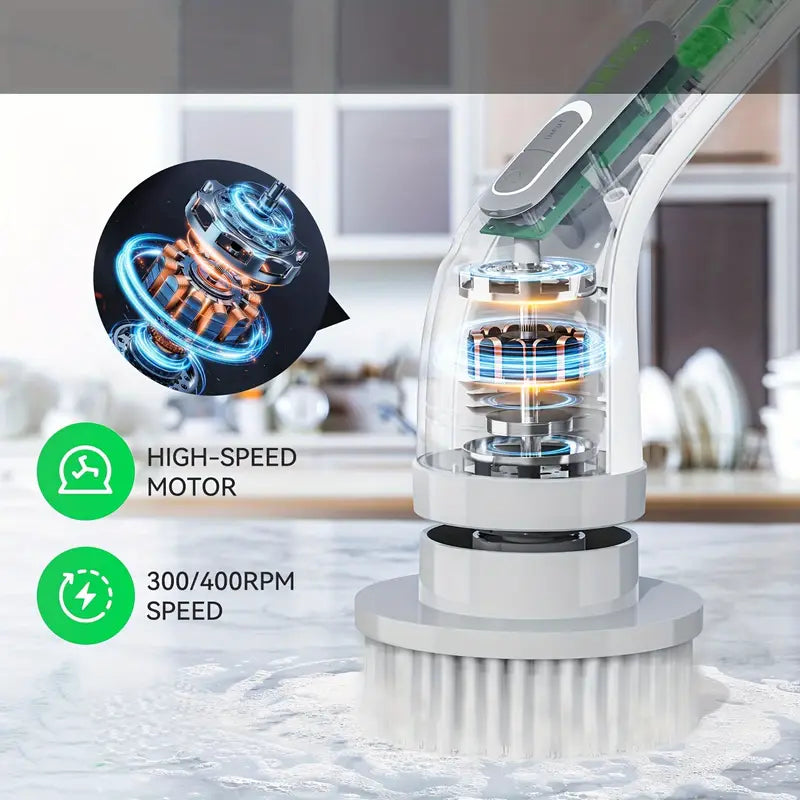 7-in-1 Electric Spin Scrubber Cleaning Brush With Extension Handle (1 Set)