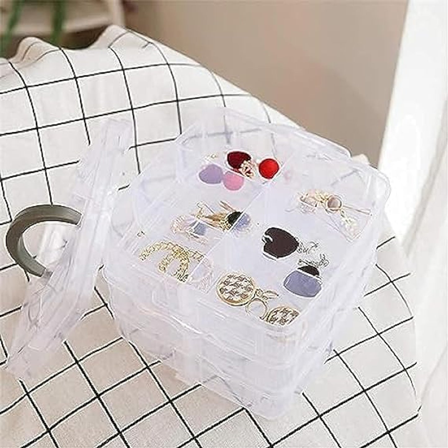 3-tier 18 Sections Transparent Stackable Adjustable Compartment Slot Plastic Craft Storage Box