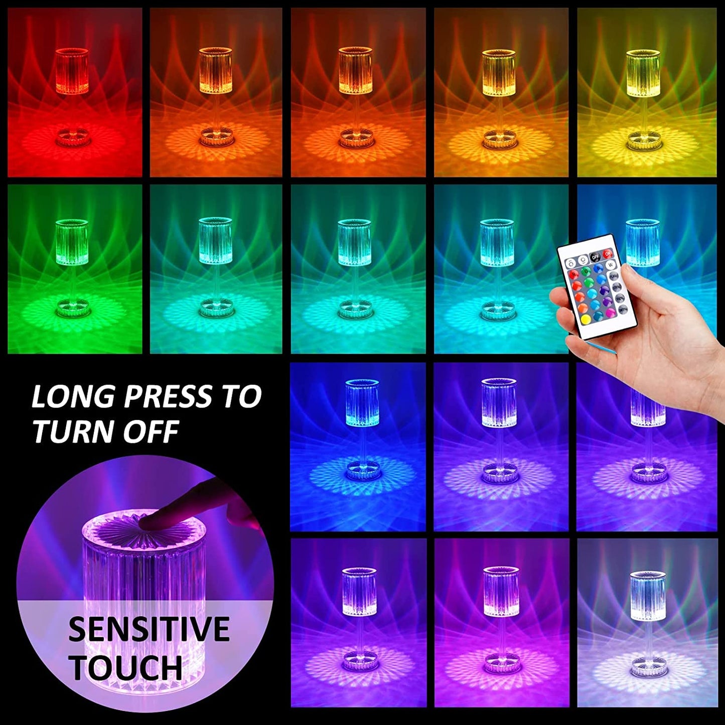 Crystal Table Lamp Touch Control Atmosphere Nightstand Lamp With Usb Charging Line