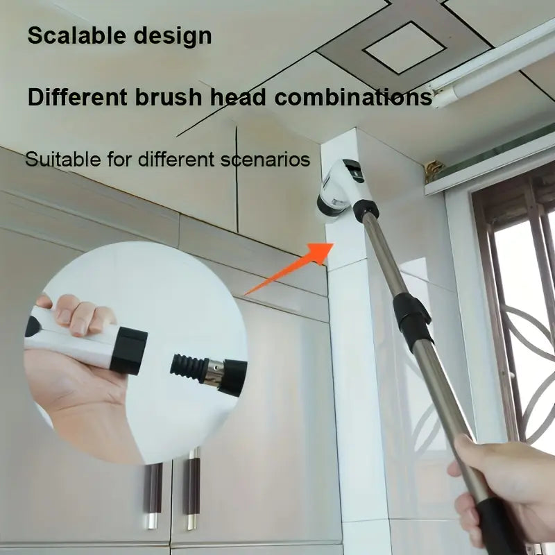 7-in-1 Electric Spin Scrubber Cleaning Brush With Extension Handle (1 Set)