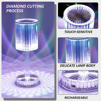 Crystal Table Lamp Touch Control Atmosphere Nightstand Lamp With Usb Charging Line