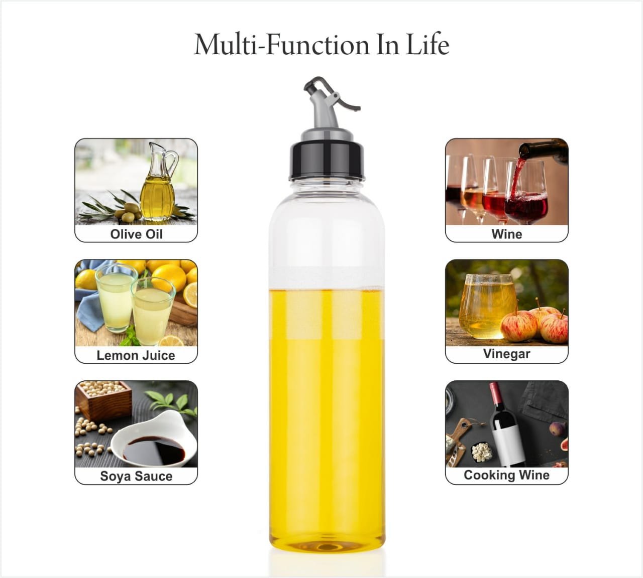 1 ltr Oil Dispenserwith Lid - Clear Drip Free Spout Controlled Use
