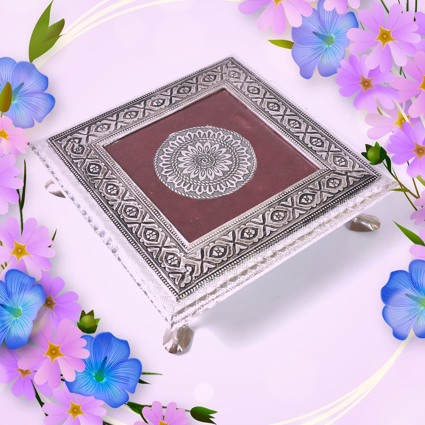 Silver - Square Pooja Chowki Patla Bajot (2020 Cm 1 Pc)