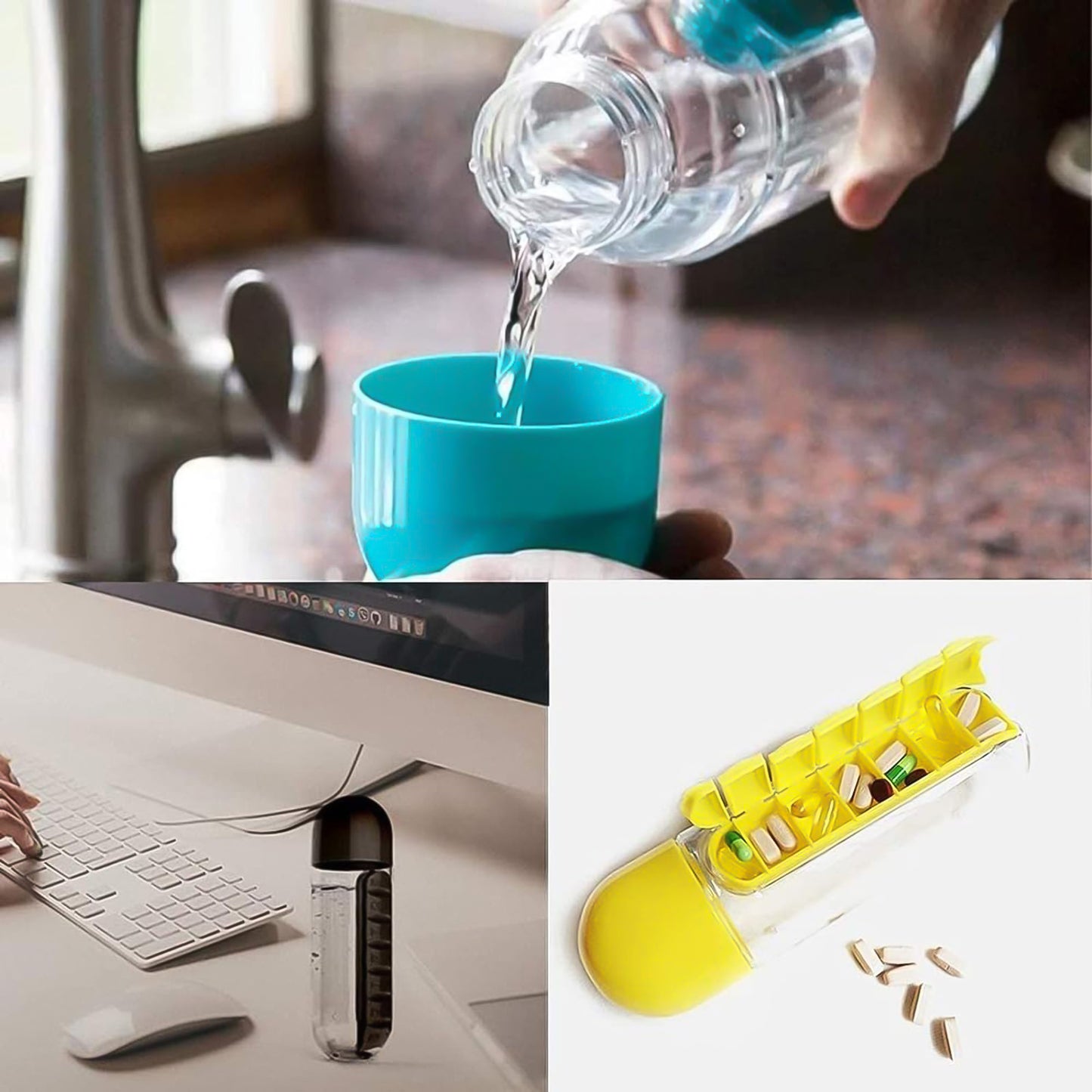 Pill Vitamin Bottle Water Bottle Multi Functional Use For Traveling Outdoor Use Water Bottle Travelling Kit Summer Special Bottle (600 Ml Mix Color )