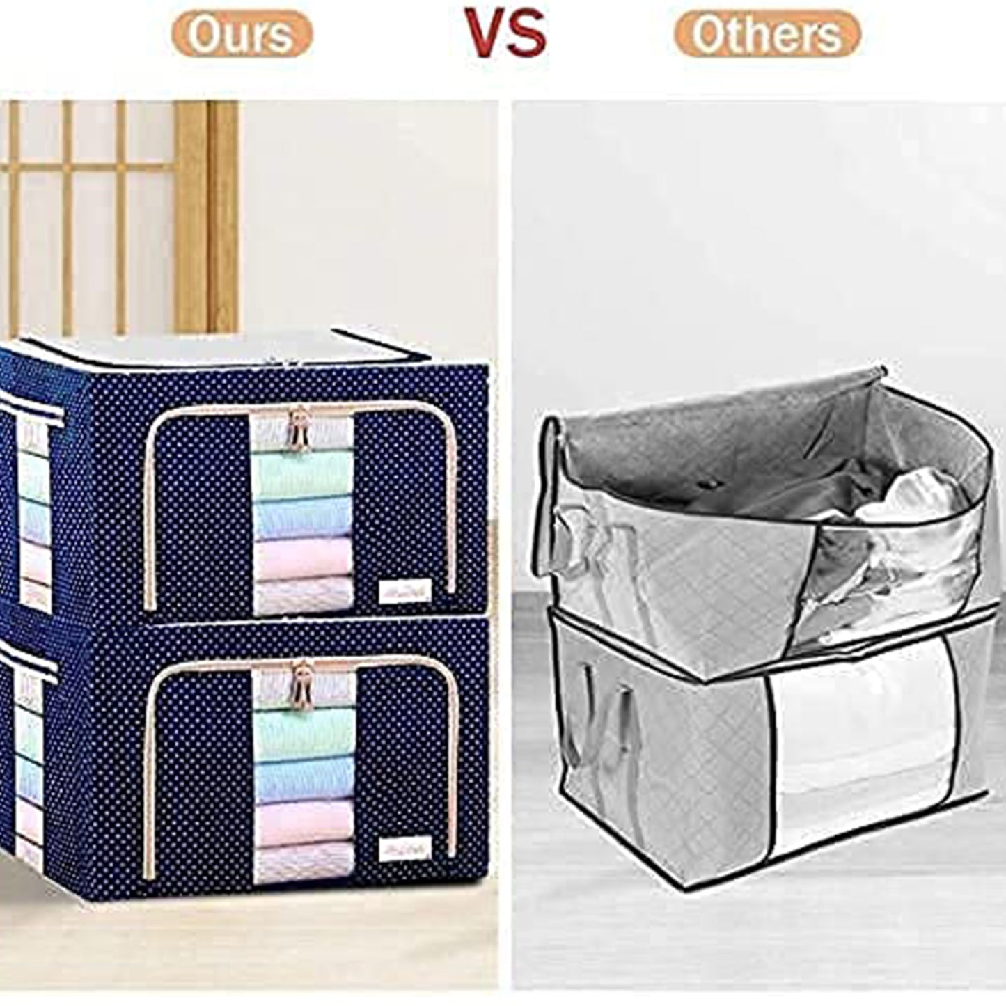 Foldable Steel Frame Clothes Living Storage Organizer Handled Bag Box For Large Size Bedding Blankets Women Saree Toys Cloth Storage Box Bag (66 Liter)