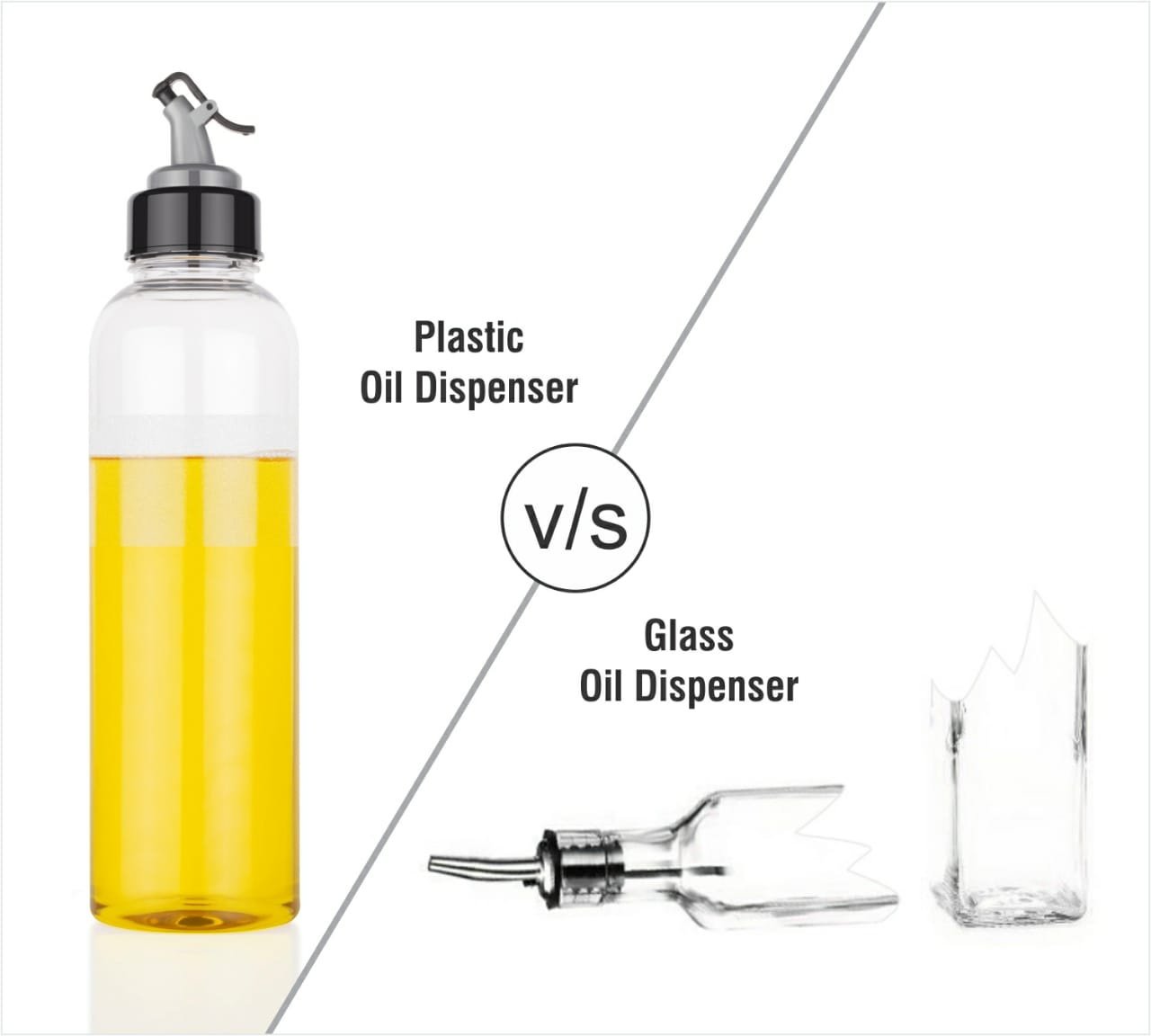 1 ltr Oil Dispenserwith Lid - Clear Drip Free Spout Controlled Use