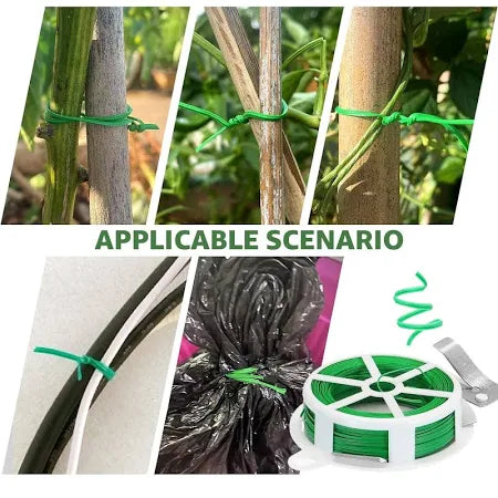 Plastic Twist Tie Wire Spool With Cutter For Garden Yard Plant 30m (Green)