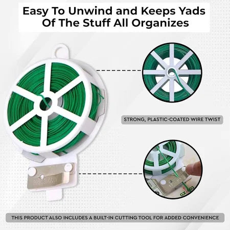 Plastic Twist Tie Wire Spool With Cutter For Garden Yard Plant 30m (Green)