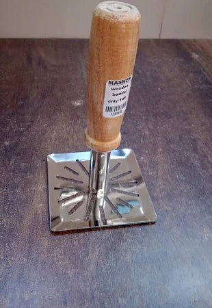 Kitchen Tools Wooden Handle Square Stainless Steel Potato Masher (1 Pc)