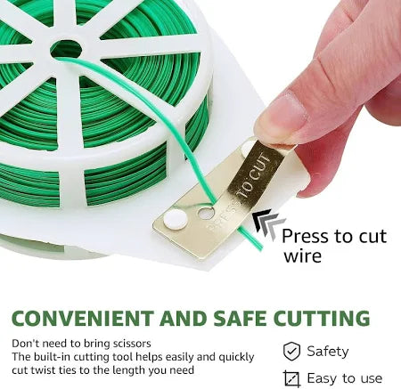 Plastic Twist Tie Wire Spool With Cutter For Garden Yard Plant 30m (Green)