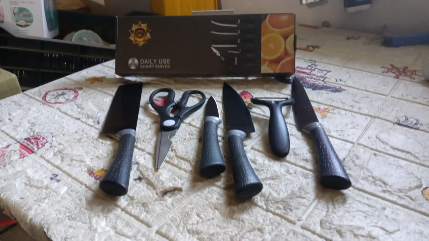 6-Piece Professional Stainless Steel Knife Set with Peeler & Scissors