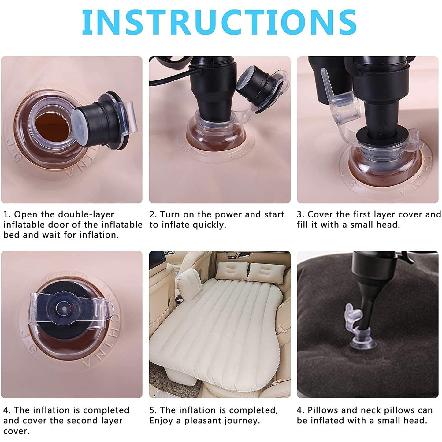 Car Inflatable Bed With 2 Pillows Air Pump (Portable) For Travel Camping Vacation Polyester Inflatable Travel Car Bed Air Sofa With Two Inflatable Pillow And Air Pump For Car Back Seat Air Pump Random Colour