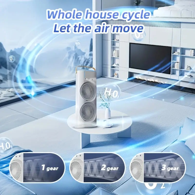 Portable Tower Mist Spray Cooling Fan Air Cooling Fan (1 Pc)