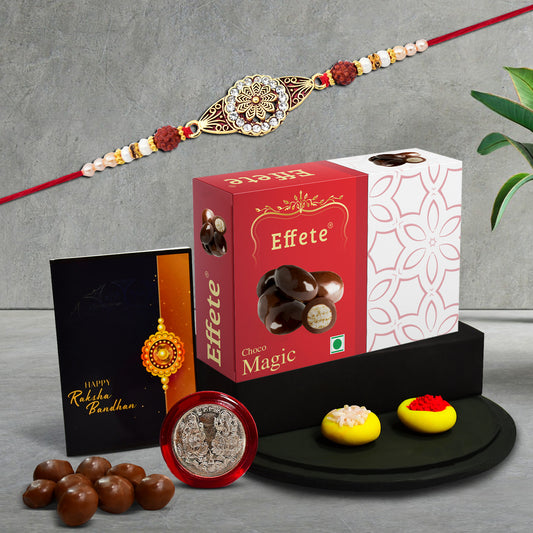 Rakhi With Ritual Kit And Greeting Card