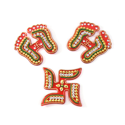 Decorative Laxmi Charan (Pagla)  Swastik Combo Set (3pc Set)