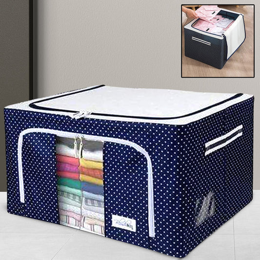 Foldable Steel Frame Clothes Living Storage Organizer Handled Bag Box For Large Size Bedding Blankets Women Saree Toys  Cloth Storage Box  Bag (66 Liter)