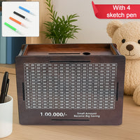 Wooden Money  Piggy Bank Money Box (1 Pc  4 Sketch Pen)