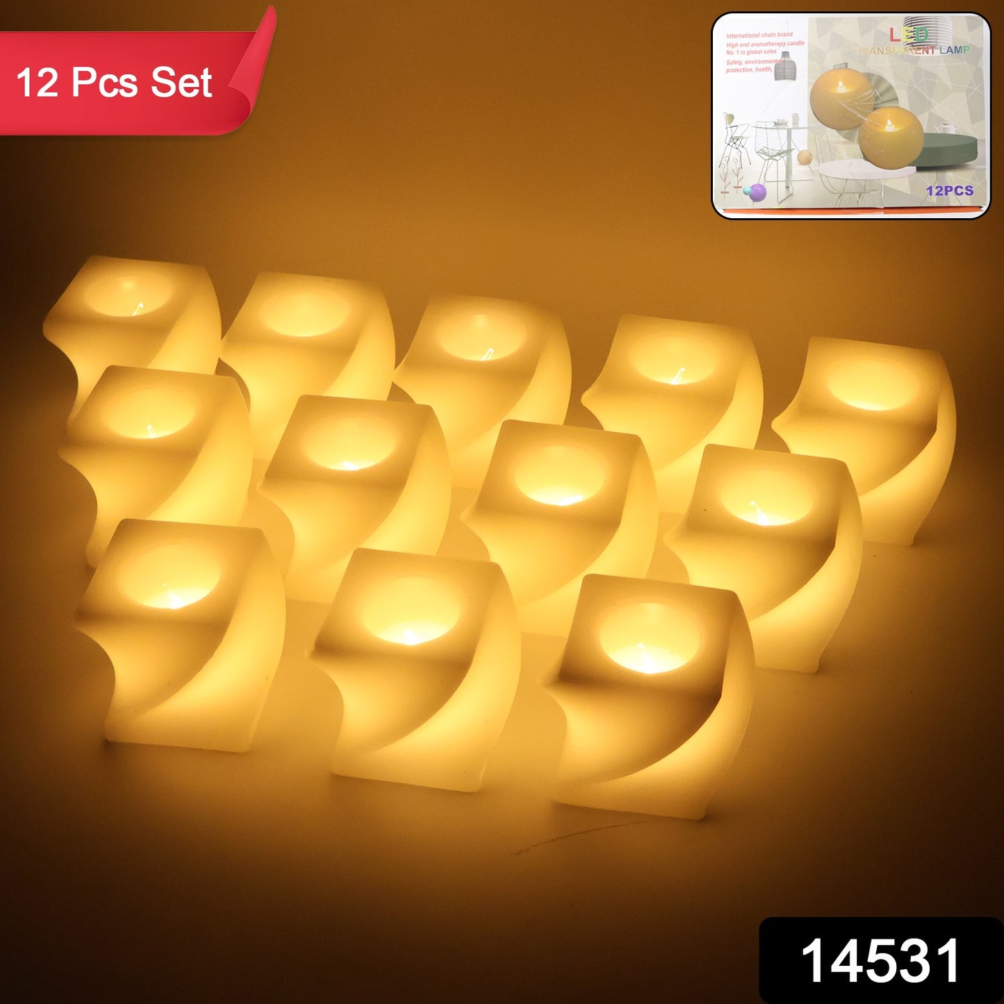 Set Of 12 Led Flameless Decorative Candles  Square Shape Tealight Lamps
