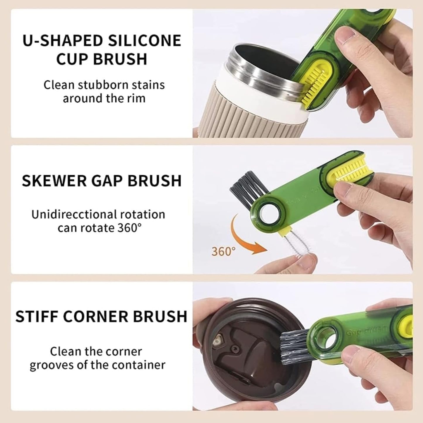 3 in 1 Multifunctional Cleaning Brush Bottle Cleaning Brush Cup Cleaner Brush For Bottle Cup Cover Lid Home Kitchen Cleaning Tool (1 Pc)
