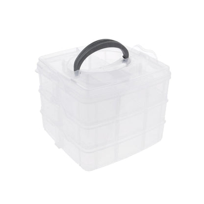 3-tier 18 Sections Transparent Stackable Adjustable Compartment Slot Plastic Craft Storage Box