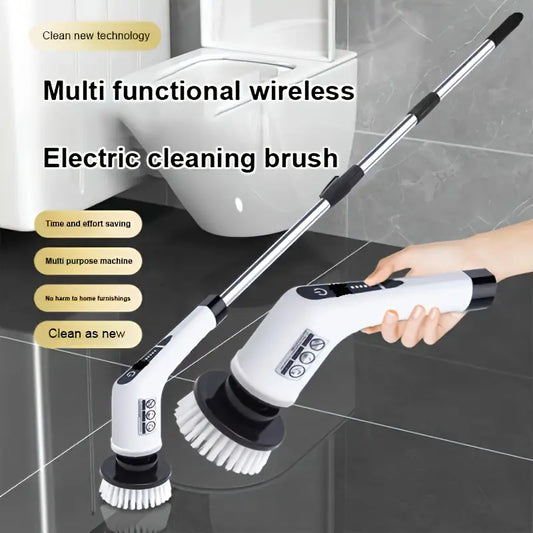 7-in-1 Electric Spin Scrubber Cleaning Brush With Extension Handle (1 Set)