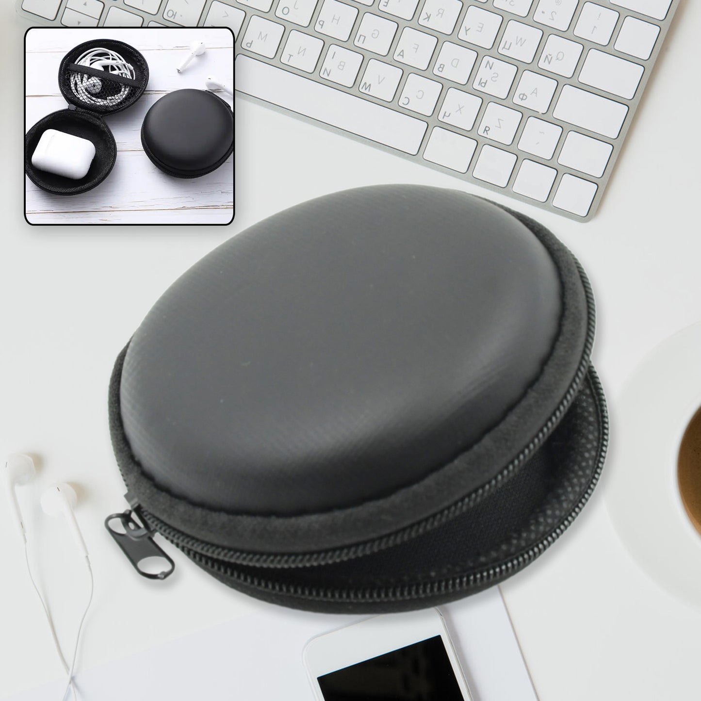 Earphone Carrying Cute Case Round Pocket Pouch For Headphone Data Cable Coins Airpods Pendrive Earphone Case Organizer Perfect Return Gift (Mix Design 1 Pc)