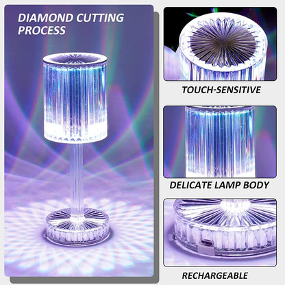 Crystal Table Lamp  Touch Control Atmosphere Nightstand Lamp With Usb Charging Line
