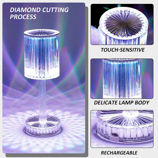 Crystal Table Lamp  Touch Control Atmosphere Nightstand Lamp With Usb Charging Line