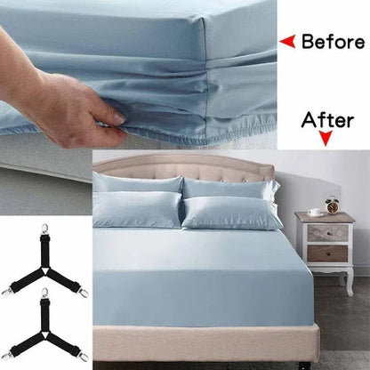 Adjustable Triangle Elastic Suspenders Gripper Holder Straps Clip For Bed Sheets (4 Pc)