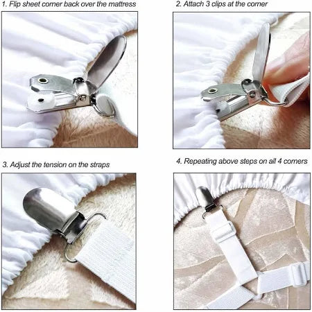 Adjustable Triangle Elastic Suspenders Gripper Holder Straps Clip For Bed Sheets (4 Pc)