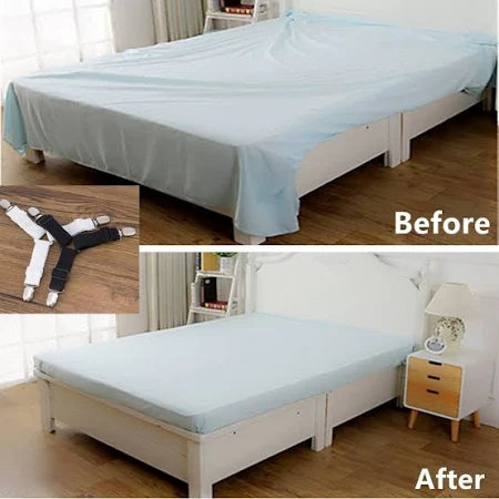 Adjustable Triangle Elastic Suspenders Gripper Holder Straps Clip For Bed Sheets (4 Pc)