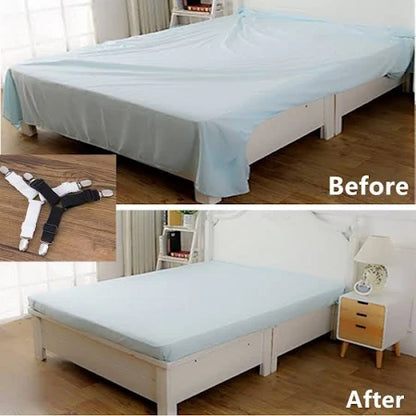 Adjustable Triangle Elastic Suspenders Gripper Holder Straps Clip For Bed Sheets (4 Pc)