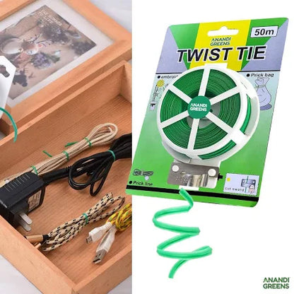 Plastic Twist Tie Wire Spool With Cutter For Garden Yard Plant 30m (Green)