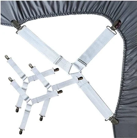Adjustable Triangle Elastic Suspenders Gripper Holder Straps Clip For Bed Sheets (4 Pc)