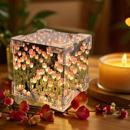 Cube Tulip Night Lamp  Led Decorative Nights Lamp For Bedroom (Multicolor  1 Set)